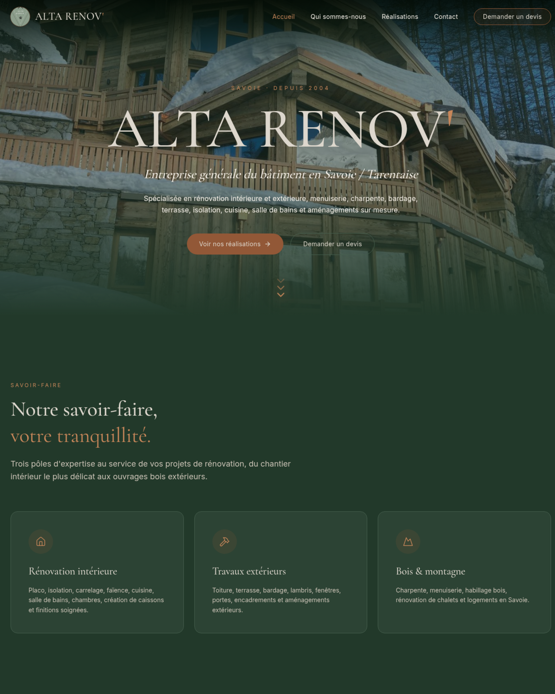 Website design for Alta Renov', renovation in Savoie and Tarentaise