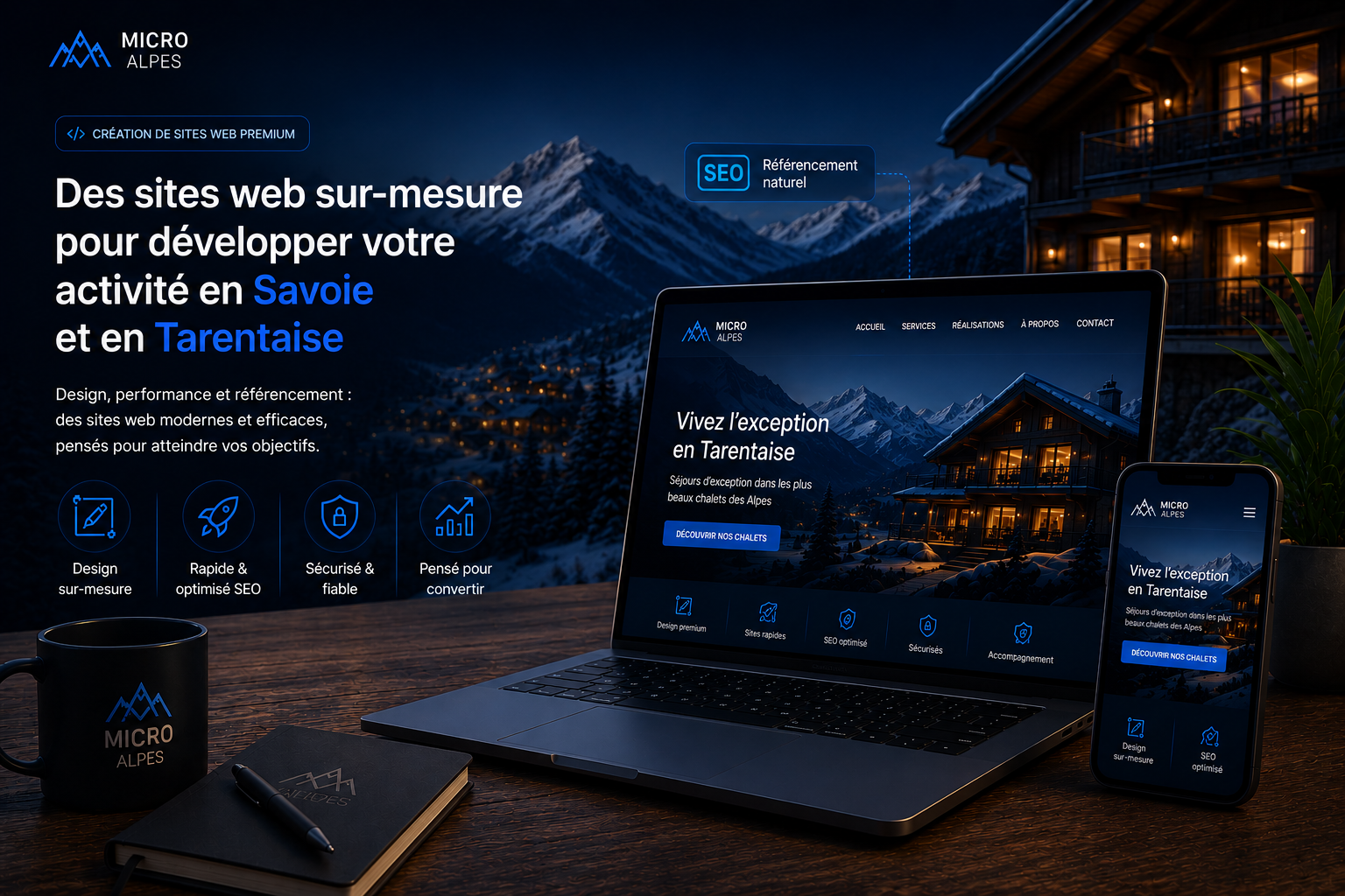 Micro Alpes website design in the Tarentaise & Savoie — custom design, performance, local SEO and security for hotels, chalets and businesses